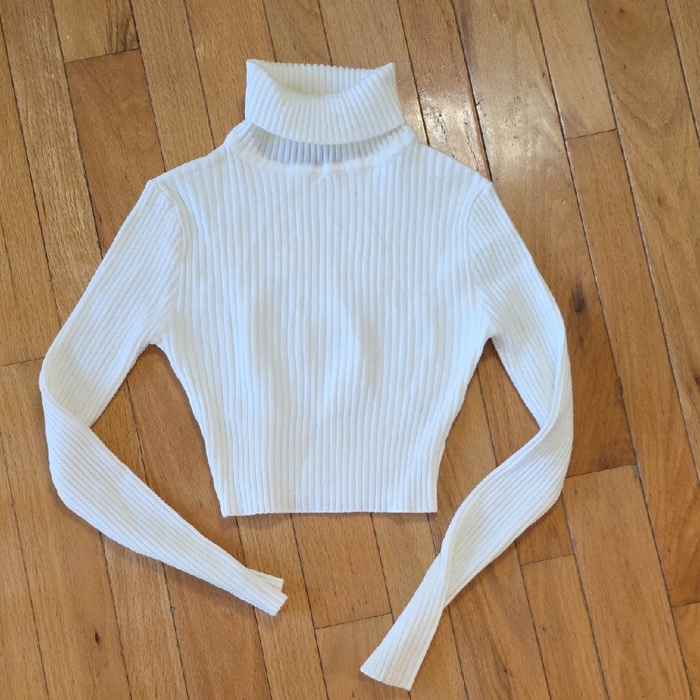 Love Tree Cream Ribbed Turtleneck